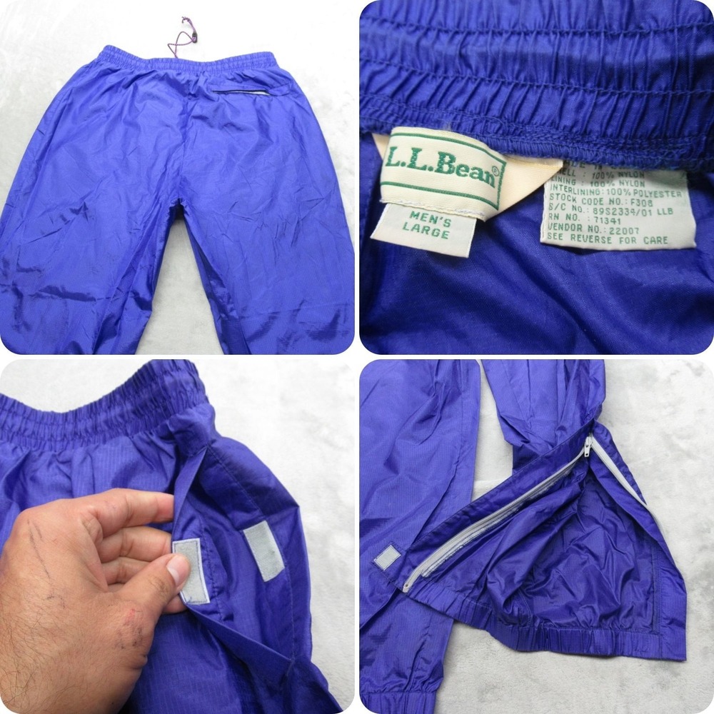 Vintage LL Bean Rain Pants Men Large 31x31 Purple Wind String Ripstop Light Pack